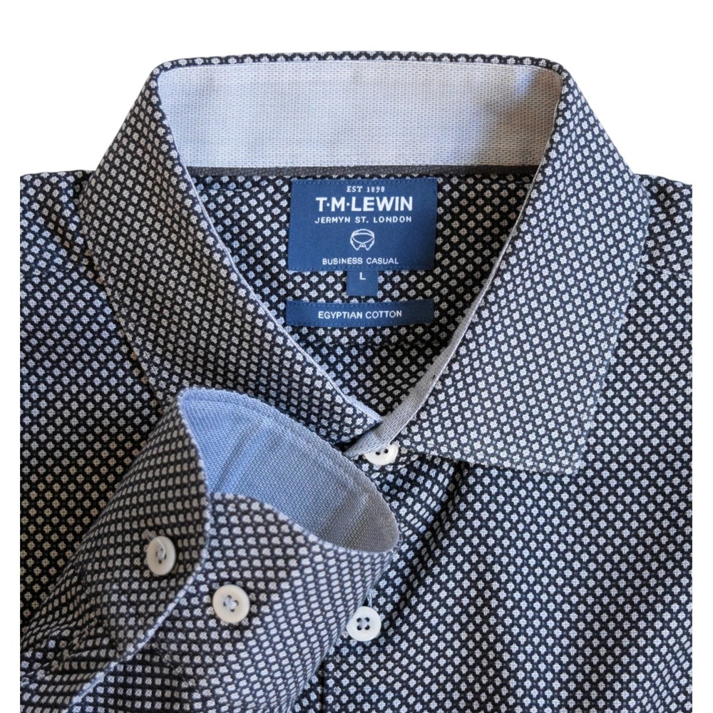 T.M. Lewin Business Casual Men L Tessitura Monti Navy Blue Egyptian Cotton Shirt